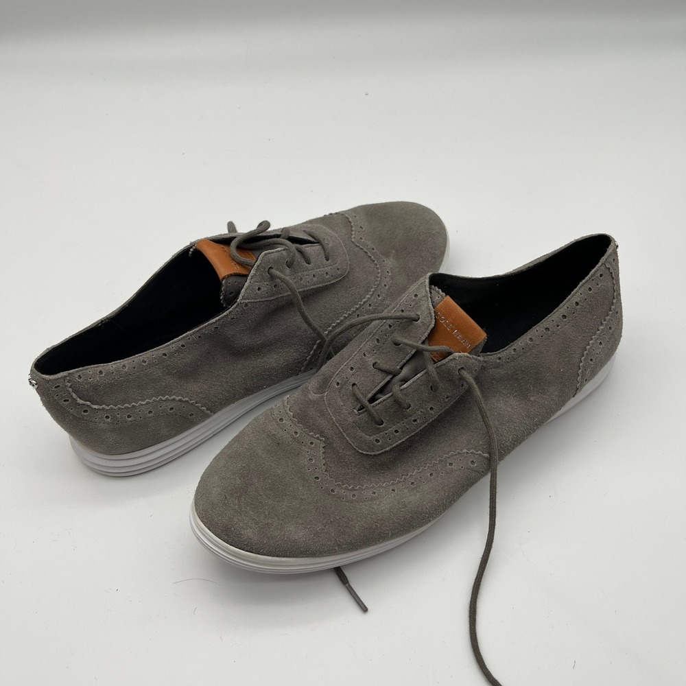 Cole Haan Grand OS Womens 9.5B Grey Suede Wingtip Oxford Shoes W05167